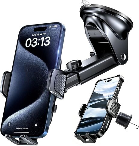 Car Phone Holder【Upgraded Strongest Suction & Clip】3in1 Universal Cell Phone Mount for Dashboard Windshield Air Vent, Truck Cradle Stand for iPhone 17 Pro Max 16 15 14 13 12 11 SE Samsung Android in Kuwait