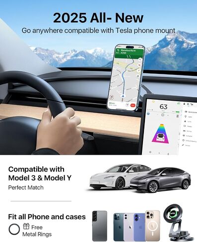HTU Upgrade for Tesla Phone Mount [Strong Magnet & Foldable] MagSafe Car Mount for Tesla New Model Y Juniper Model 3, 360° Adjustable for Tesla Phone Holder fits for iPhone in Kuwait