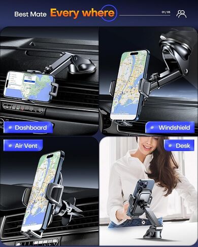 Car Phone Holder【Upgraded Strongest Suction & Clip】3in1 Universal Cell Phone Mount for Dashboard Windshield Air Vent, Truck Cradle Stand for iPhone 17 Pro Max 16 15 14 13 12 11 SE Samsung Android in Kuwait