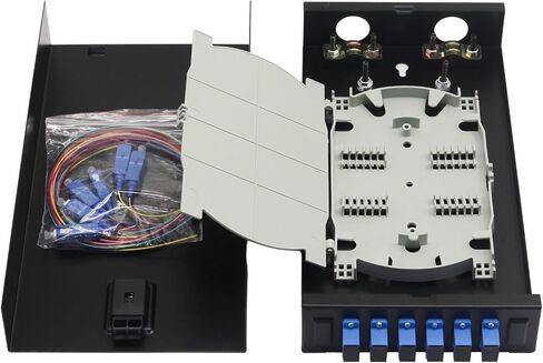 6 Port Simplex Wall Mount Fiber Enclosure, Singlemode SC/UPC Fiber Optic Termination Box Kit with 1.2m Pigtail and Coupler for FTTH Network in Kuwait