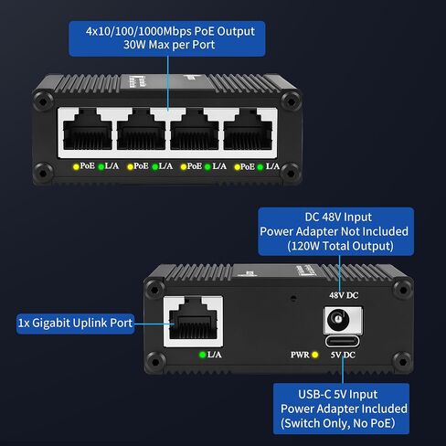 5-Port Gigabit PoE+ Switch, Ethernet Switch 4 PoE+ @120W, 1 Uplink in Kuwait