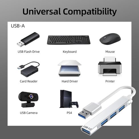 Aluminum 4-Port USB 3.0 Hub, USB Splitter USB Expander (5Gbps Data Transfer), Ultra Slim Multi USB A Adapter Dongle for Laptop, Desktop PC, Flash Drive, Keyboard in Kuwait