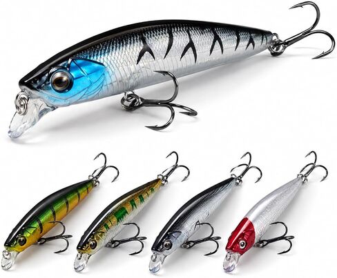 5PCS Sinking Jerkbait Fishing Lures, Long Casting Minnow Hard Baits with Realistic Swimming Action, Freshwater Fishing Lure Set for Bass, Trout, Walleye and Pike in Kuwait