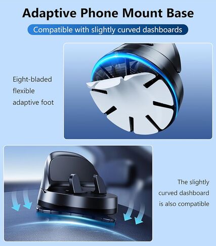 Car Dashboard Phone Holder Mount, 360 °Rotating Curved Dash Automatic Clamping Cell Phone Mount with Adaptive Adhesive Base, Multifunctional Accessories, Fit for iPhone, Samsung, Google, GPS in Saudi Arabia