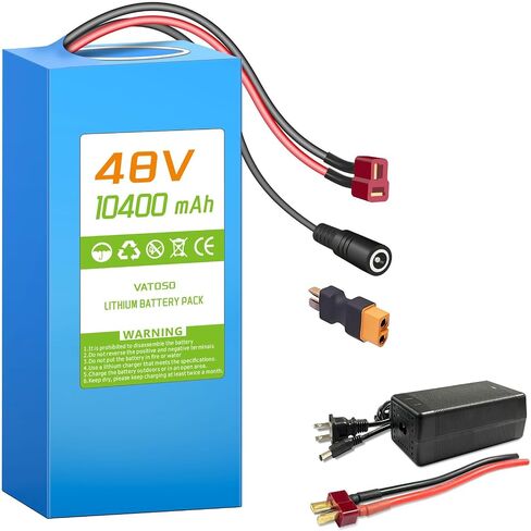 48V 10.4AH Lithium Ebike Battery with 30A BMS,W/ 2A Charger and Cabled Connector, Compatible with 100W-1000W Motors, for Electric Bikes, Scooters, ATVs, Electric Dirt Bikes and DIY Projects in Kuwait