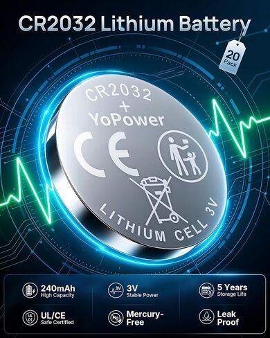 CR2032 Batteries 20 Count, 2032 Lithium 3v Coin Battery for AirTag in Kuwait