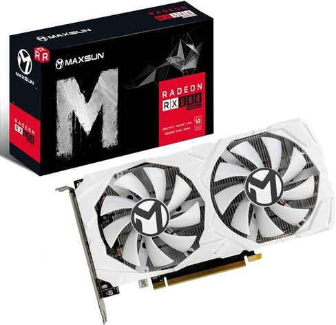 maxsun AMD Radeon RX 580 8GB 2048SP GDDR5 بطاقة رسومات فيديو للكمبيوتر GPU لألعاب الكمبيوتر 256 بت DirectX 12 DVI، HDMI، DisplayPort متعدد الشاشات الممتدة (أبيض) in Kuwait