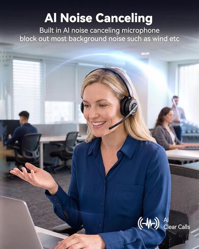 PrancyBt Wireless Headset with Noise Cancelling Microphone, Bluetooth Headset with Mic for Work, Wireless Headphones with Mute & USB Dongle for Work from Home/PC/Computer/Call Center in Kuwait