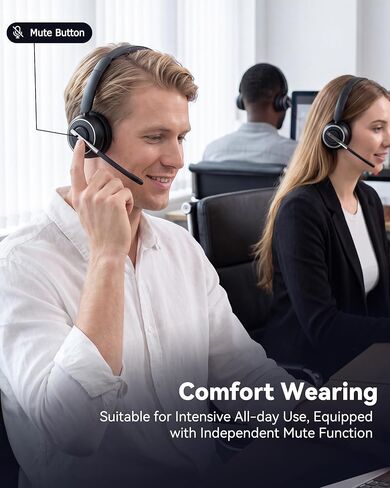 PrancyBt Wireless Headset with Noise Cancelling Microphone, Bluetooth Headset with Mic for Work, Wireless Headphones with Mute & USB Dongle for Work from Home/PC/Computer/Call Center in Kuwait