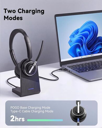 PrancyBt Wireless Headset with Noise Cancelling Microphone, Bluetooth Headset with Mic for Work, Wireless Headphones with Mute & USB Dongle for Work from Home/PC/Computer/Call Center in Kuwait