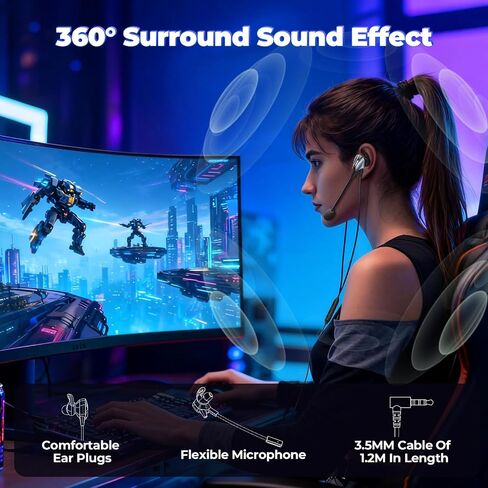 Wired Gaming Earbuds with Dual Mic for Mobile, Deep Bass, Volume Control in Kuwait