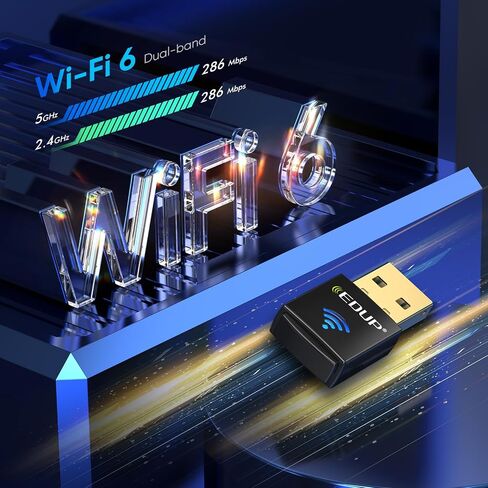 EDUP Mini USB WiFi 6 Adapter AX600M for PC, Plug and Play, Wireless USB Network Adapters Dual Band 2.4G/5.8Ghz WiFi Dongle Antenna for Laptop Desktop Compatible with OS Windows 11/10/7-Black in Kuwait