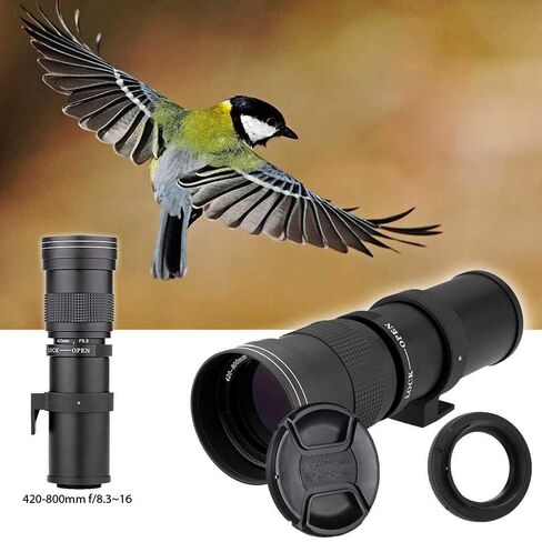 Commander Optics Super 420-800mm f/8 Manual Telephoto Zoom Lens for Nikon F Mount Digital DSLR Cameras with T-Mount + Photo Essential Accessory Kit in Kuwait