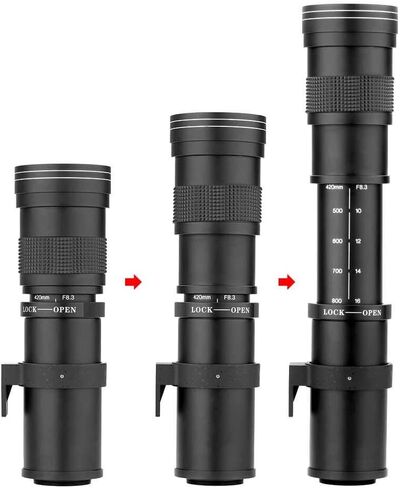 Commander Optics Super 420-800mm f/8 Manual Telephoto Zoom Lens for Nikon F Mount Digital DSLR Cameras with T-Mount + Photo Essential Accessory Kit in Kuwait