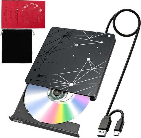 5-in-1 Extemal CD/DVD Drive for Laptop,USB 3.0 & Type-C Portable CD/DvD Rw Burner with SD/TF Card Reader &DVD-ROM Rewritable Player，Compatible with Laptop Pc Desktop, Windows11/10/8/7 Linux Mac os in Kuwait