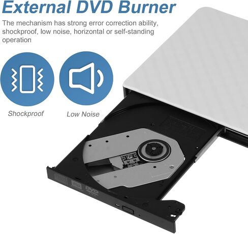 USB 3.0 External DVD Writer Drive and CD Burner for Laptop Desktop, Ultra Portable Optical Drive with Diamond Texture, White, Compatible with Windows and Other Operating Systems in Kuwait