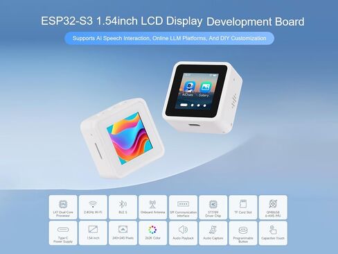 ESP32-S3 1.54inch Touch LCD Development Board, with 240 × 240 Pixels 262K Color Display, Dual Microphones, 6-Axis Sensor, Integrate 2.4GHz Wi-Fi and BLE 5, Support AI Speech Interaction in Kuwait