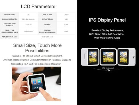 ESP32-S3 1.54inch Touch LCD Development Board, with 240 × 240 Pixels 262K Color Display, Dual Microphones, 6-Axis Sensor, Integrate 2.4GHz Wi-Fi and BLE 5, Support AI Speech Interaction in Kuwait