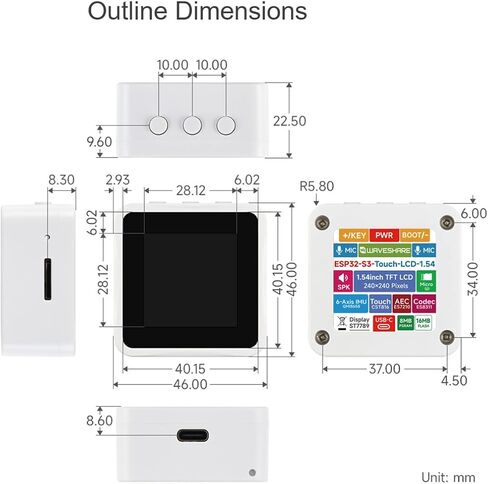 ESP32-S3 1.54inch Touch LCD Development Board, with 240 × 240 Pixels 262K Color Display, Dual Microphones, 6-Axis Sensor, Integrate 2.4GHz Wi-Fi and BLE 5, Support AI Speech Interaction in Kuwait