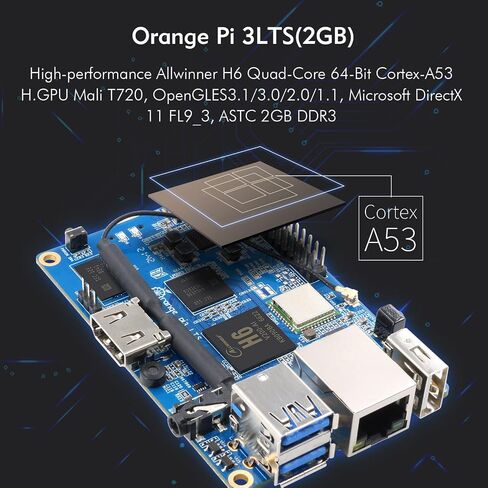 Orange Pi 3 LTS 2GB LPDDR3 Allwinner H6 4-Core 64 Bit with 8GB eMMC Flash Single Board Computer, WiFi/Bluetooth 5.0, Development Board Run Linux/Android/Ubuntu/Debian in Kuwait