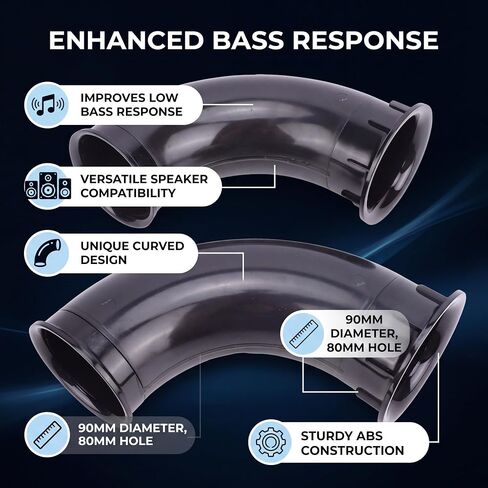 2PCS 90mm Speaker Port Tube, ABS Subwoofer Bass Vent Tube with Curved Design for PA DJ Speaker Cabinets & Boxes in Kuwait