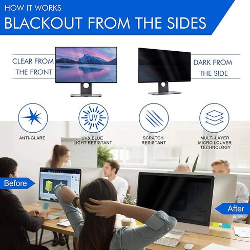 Privacy Filter Anti Blue Light Screen Protector Display Privacy 22 Inch Removable Scratch Proof PET with 16:10 Aspect Ratio for Computer Widescreen Display in Kuwait
