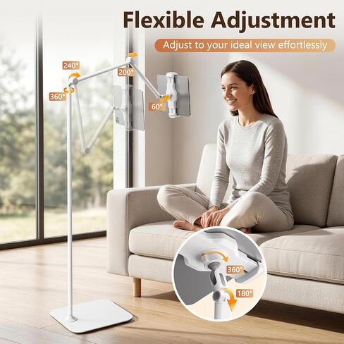 Tablet Floor Stand,Adjustable Height iPad Stand with Flexible Arm,360°Rotation Tablet Holder for Bed Couch,Universal Floor Phone Stand for 4.7"-13" iPhone iPad Pro Air Mini,Samsung Tab,Kindle in Kuwait