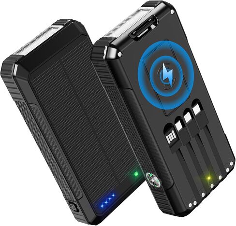 Solar Power Bank 49800mAh, Portable Charger with Built-in 4 Cables, 22.5W Fast Charging Solar Panel Charger for Traveling, Camping and Emergency(Pink) in Kuwait