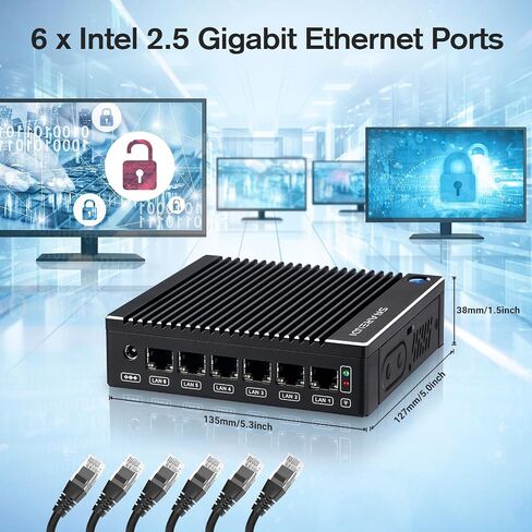 Fanless Firewall Appliance 6X Intel i226 LAN Mini PC Intel N3710 4C/4T, Network Gateway Soft Router AES NI HD/Type-C/SIM Card/TF, Test with P-F-Sense/OPN-Sense（8G DDR3 RAM 240G mSATA SSD） in Kuwait