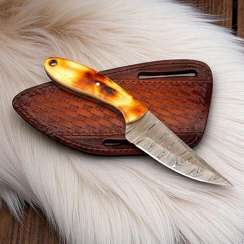 Handmade Cowboy Skinner Knife 4" Damascus Steel Blade, Bone Handle – Skinning & Hunting Knife in Kuwait