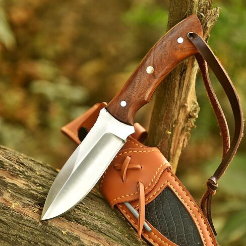 NORD FORGED Premium D2 Steel Hunting Knife with Genuine Leather Sheath – Heavy Duty Fixed Blade Bowie Knife, Handcrafted Rosewood Handle – Tactical Outdoor Survival, Bushcraft & Camping Knife in Kuwait