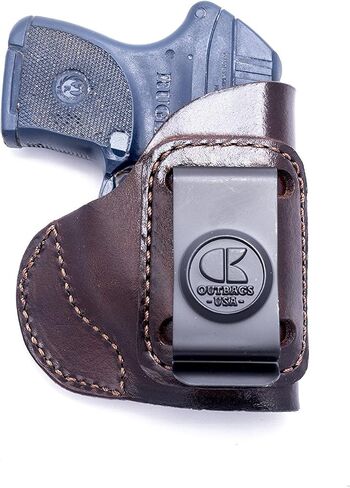 OUTBAGS USA LS4 Full Grain Leather IWB Holster for Ruger LCP, LCP II, and LCP MAX .380 - Concealed Carry Gun Holster Handcrafted in USA - Right Hand, Brown in Kuwait