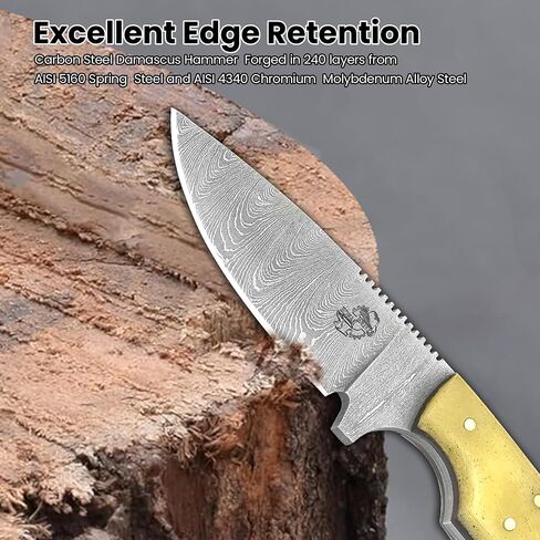 Knives Ranch Edc Hunting Knife with Pancake Pouch - Carbon Steel Damascus - Bone Handle - Skinning-Bushcrafting -Gift for Men(2001-B) in Kuwait