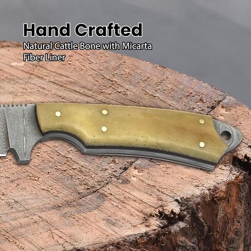 Knives Ranch Edc Hunting Knife with Pancake Pouch - Carbon Steel Damascus - Bone Handle - Skinning-Bushcrafting -Gift for Men(2001-B) in Kuwait