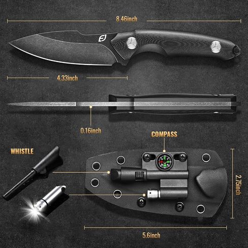 Emojoy 4.33" Fixed Blade Knife Sheath, G10 Handle & Black Stonewash Blade in Kuwait