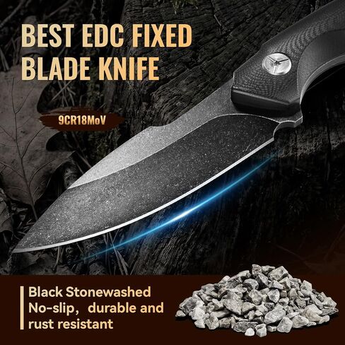 Emojoy 4.33" Fixed Blade Knife Sheath, G10 Handle & Black Stonewash Blade in Kuwait