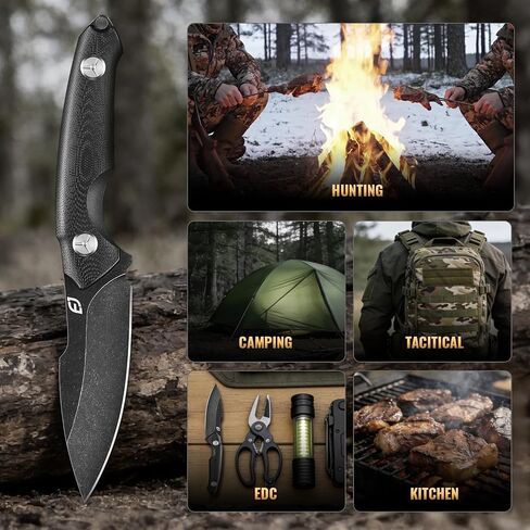 Emojoy 4.33" Fixed Blade Knife Sheath, G10 Handle & Black Stonewash Blade in Kuwait