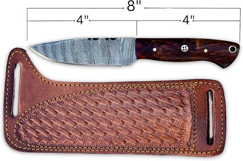 Handmade Damascus Hunting Knife with Sheath, 8" Skinner Knife with 4" Fixed Blade & Rosewood Handle, Full Tang Design with Leather Sheath for Hunting, Camping & Outdoors in Kuwait