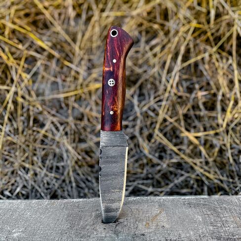 Handmade Damascus Hunting Knife with Sheath, 8" Skinner Knife with 4" Fixed Blade & Rosewood Handle, Full Tang Design with Leather Sheath for Hunting, Camping & Outdoors in Kuwait