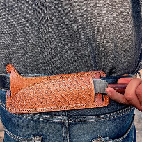 Handmade Damascus Hunting Knife with Sheath, 8" Skinner Knife with 4" Fixed Blade & Rosewood Handle, Full Tang Design with Leather Sheath for Hunting, Camping & Outdoors in Kuwait