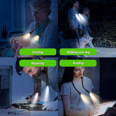 LED Neck Reading Lamp 3 Color Settings 3 Brightness Levels 1000mAh Rechargeable Battery, Hands Free Book Light with Bendable Arms, Up to 80 Hours Use USB C for Knitting Reading in Kuwait