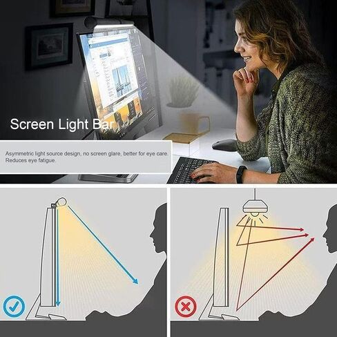 ASHATA Monitor Light Bar, Screen Monitor Light Bar for Eye Caring, USB Reading LED Task Lamp 3 Color Temperature Dimmable Anti Glare, for Home Office Working in Kuwait