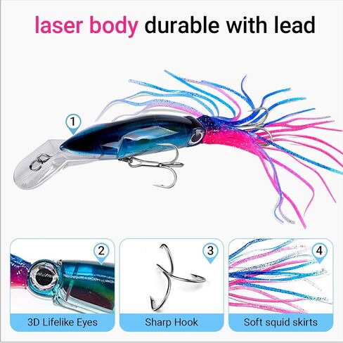 Squid Fishing Lures Large Simulation Bait Kit with 3D Hologram Eyes Designs in Kuwait