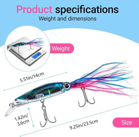 Squid Fishing Lures Large Simulation Bait Kit with 3D Hologram Eyes Designs in Kuwait