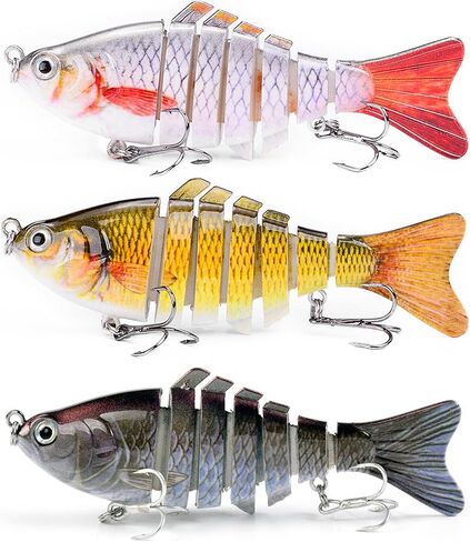 WOLFSKIN Fishing Topwater Lures Set for Bass Trout 3pcs 4in Multi Jointed Swimbaits Slow Sinking Fishing Baits Kit Lifelike Swimming Fish Freshwater, Saltwater (3pcs) in Kuwait