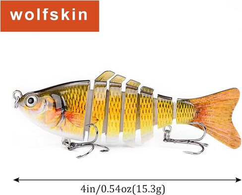 WOLFSKIN Fishing Topwater Lures Set for Bass Trout 3pcs 4in Multi Jointed Swimbaits Slow Sinking Fishing Baits Kit Lifelike Swimming Fish Freshwater, Saltwater (3pcs) in Kuwait