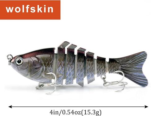 WOLFSKIN Fishing Topwater Lures Set for Bass Trout 3pcs 4in Multi Jointed Swimbaits Slow Sinking Fishing Baits Kit Lifelike Swimming Fish Freshwater, Saltwater (3pcs) in Kuwait