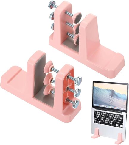 PATIKIL 2-in-1 Vertical Laptop Stand, 4 Pcs Adjustable ABS Notebook Holder Space-Saving Vertical Stand Notebook Dock with Non-Slip Rubber for Home Office Desktop Storage Keyboard, Black in Kuwait