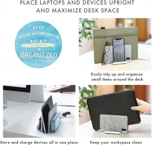 Sonic Utlim Vertical Laptop Stand for Desk, Dock Holder with Felt Cover, Desk Organizer, Storage and Stand for All MacBooks, Windows Laptops, Tablets, and Smartphones, UT-5352-W in Kuwait