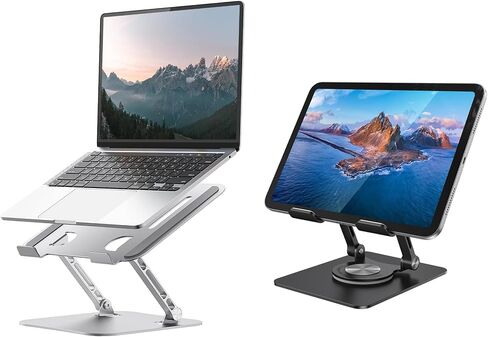 Laptop Stand for Desk + iPad Stand Bundle, Adjustable Metal Foldable Laptop Riser & 360° Rotating Aluminum Tablet Holder, Ventilated Cooling Stand Compatible with 10-17" Laptops & 4.7-12.9" Ta in Kuwait